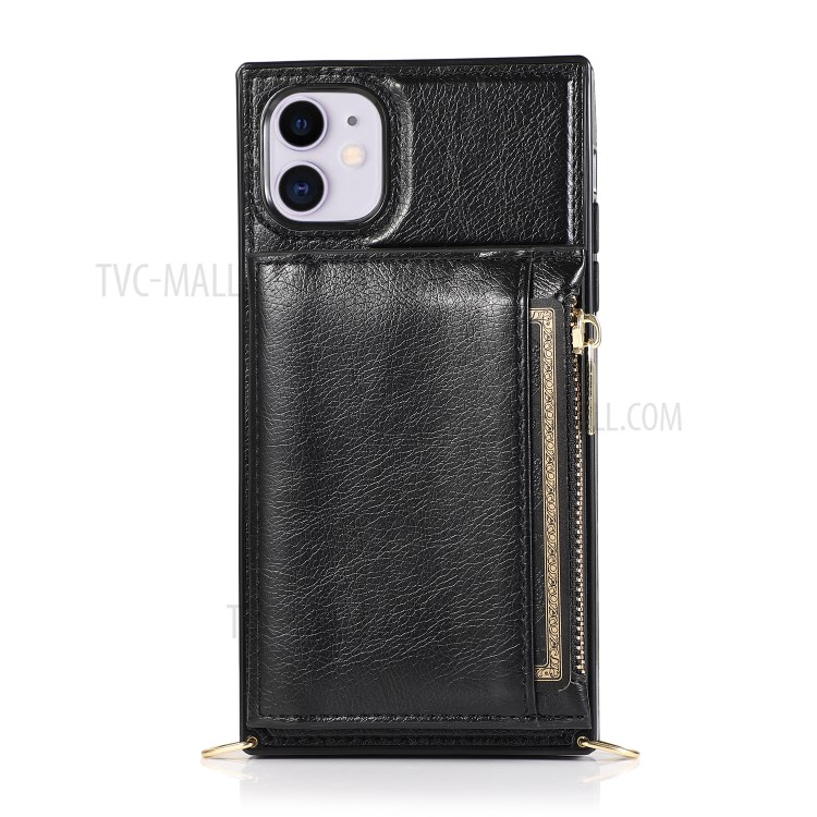 Étui En Cuir De Téléphone Portable Avec Sangle De Fermeture À Glissière De Poche Pour IPhone 11 6.1 Pouces - Noir-2