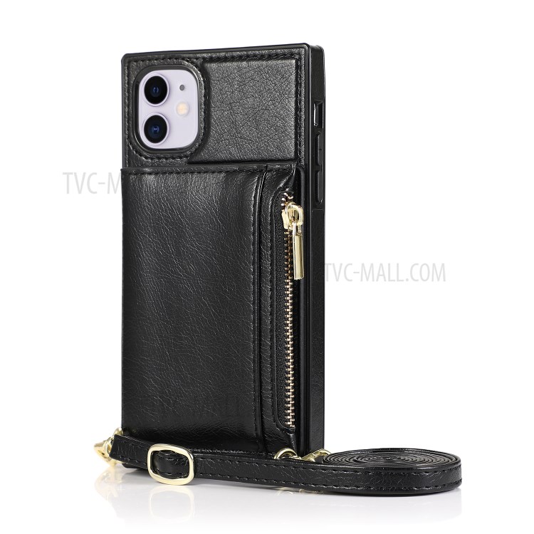 Étui En Cuir De Téléphone Portable Avec Sangle De Fermeture À Glissière De Poche Pour IPhone 11 6.1 Pouces - Noir-3