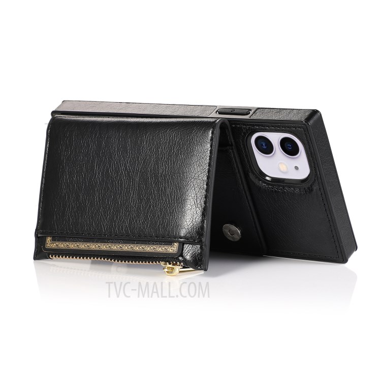 Étui En Cuir De Téléphone Portable Avec Sangle De Fermeture À Glissière De Poche Pour IPhone 11 6.1 Pouces - Noir-4