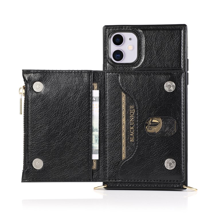Étui En Cuir De Téléphone Portable Avec Sangle De Fermeture À Glissière De Poche Pour IPhone 11 6.1 Pouces - Noir-6