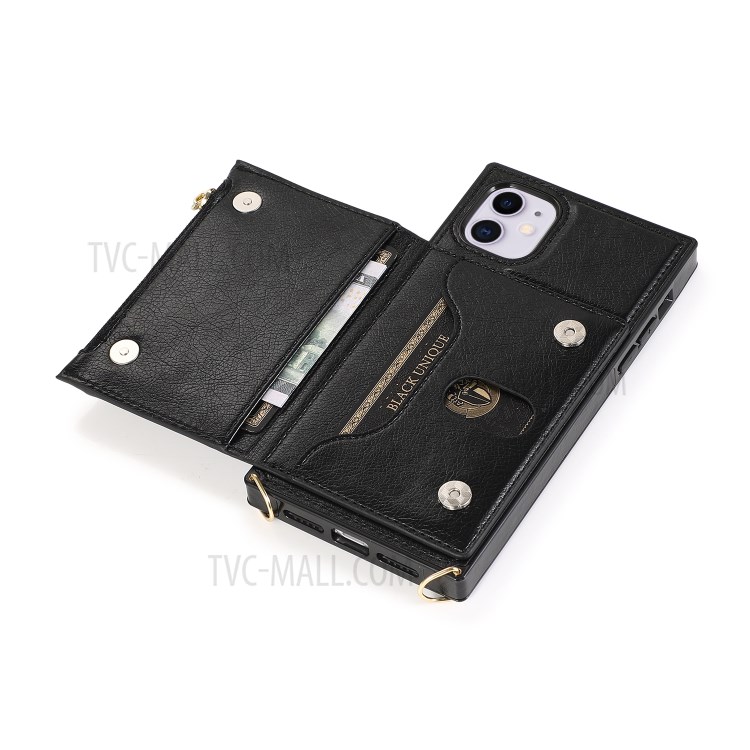 Étui En Cuir De Téléphone Portable Avec Sangle De Fermeture À Glissière De Poche Pour IPhone 11 6.1 Pouces - Noir-7