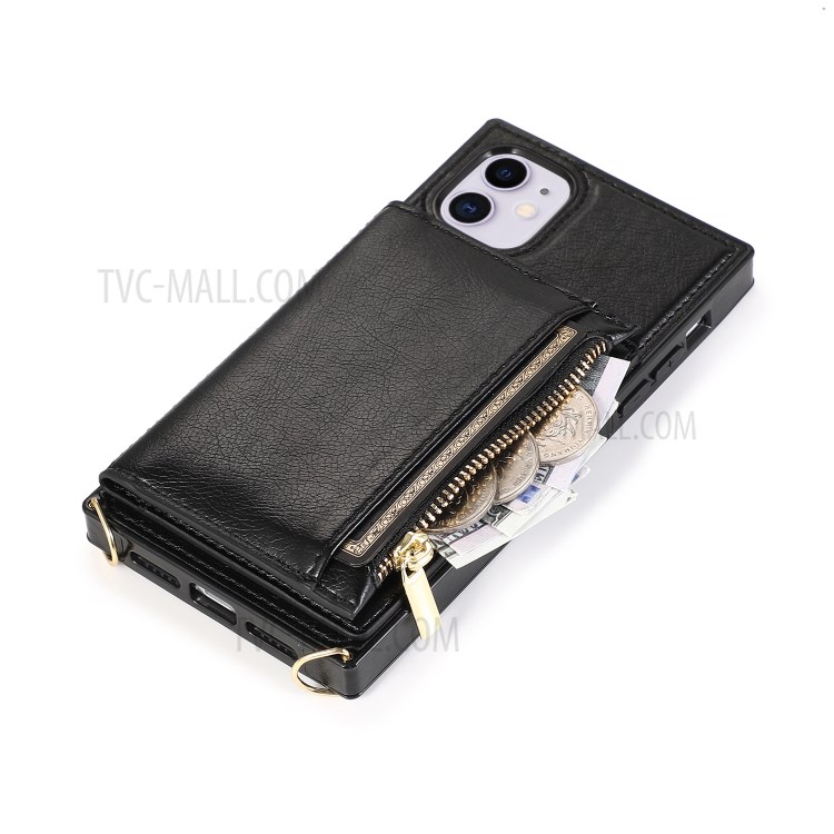 Étui En Cuir De Téléphone Portable Avec Sangle De Fermeture À Glissière De Poche Pour IPhone 11 6.1 Pouces - Noir-8