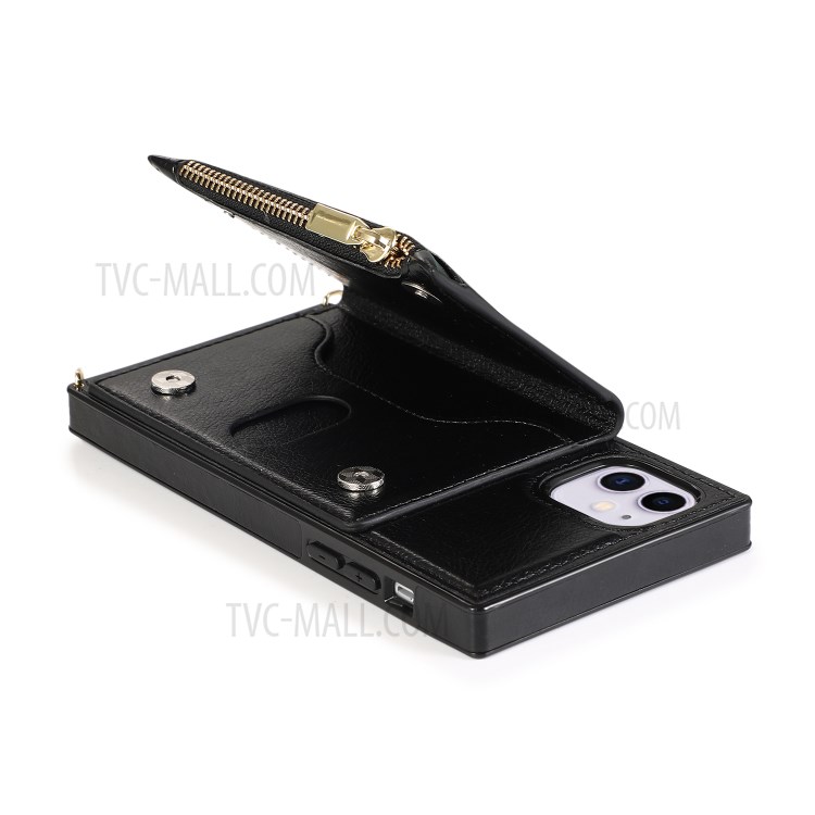 Étui En Cuir De Téléphone Portable Avec Sangle De Fermeture À Glissière De Poche Pour IPhone 11 6.1 Pouces - Noir-9
