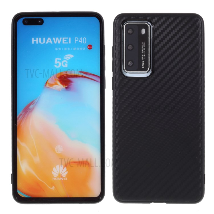 Fibre De Carbone Couvercle Du Boîtier Coque TPU Pour Huawei P40 - Noir-1