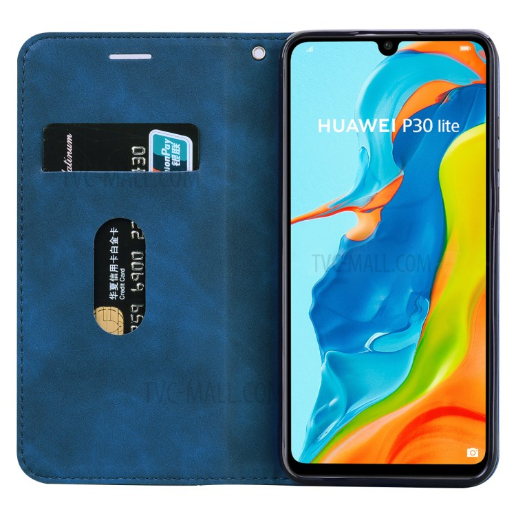 Business Style Magnetic Pull Leather Case for Huawei P30 Lite/nova 4e/P30 lite New Edition - Blue-5