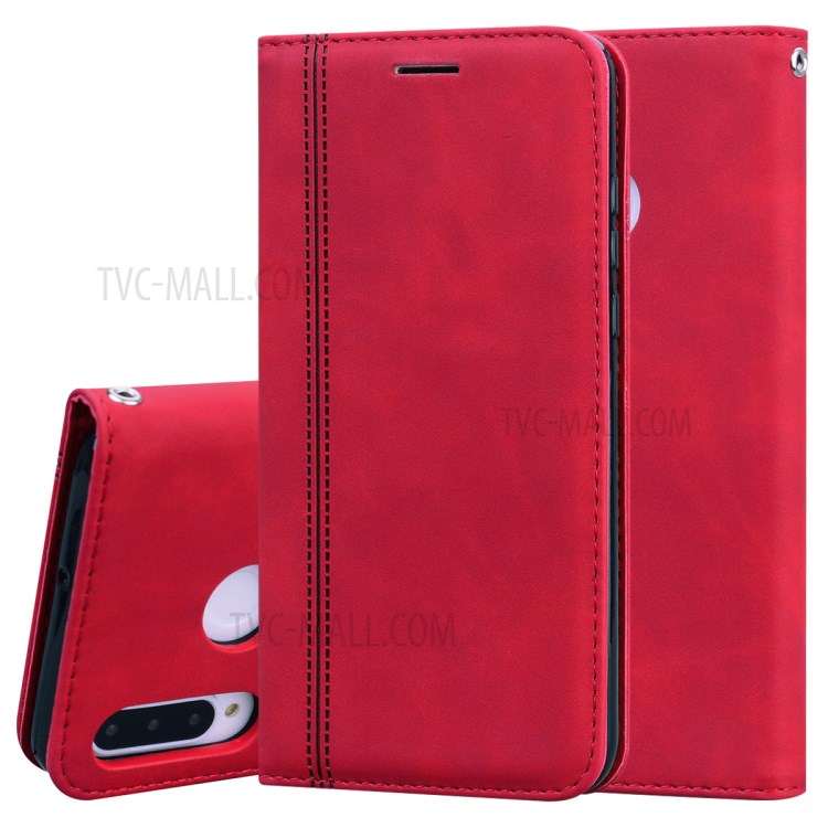 Business Style Magnetic Pull Leather Case for Huawei P30 Lite - Red-1