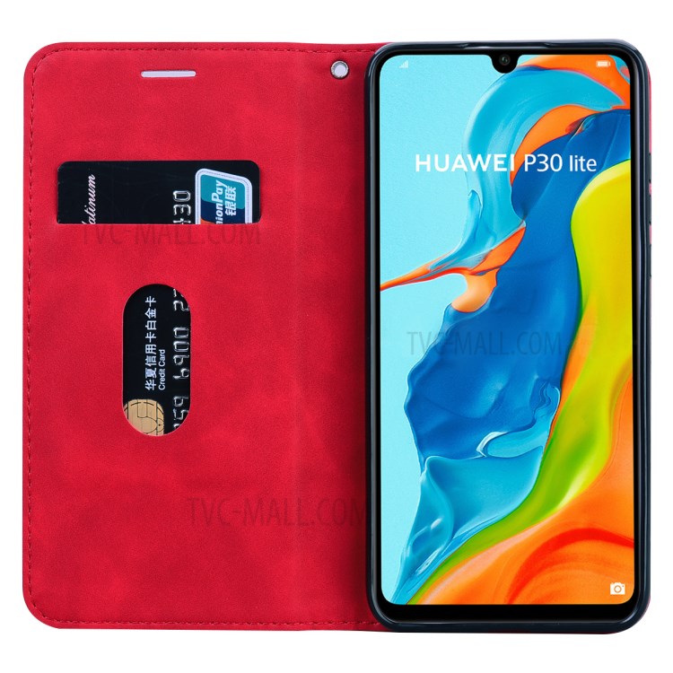 Business Style Magnetic Pull Leather Case for Huawei P30 Lite - Red-5