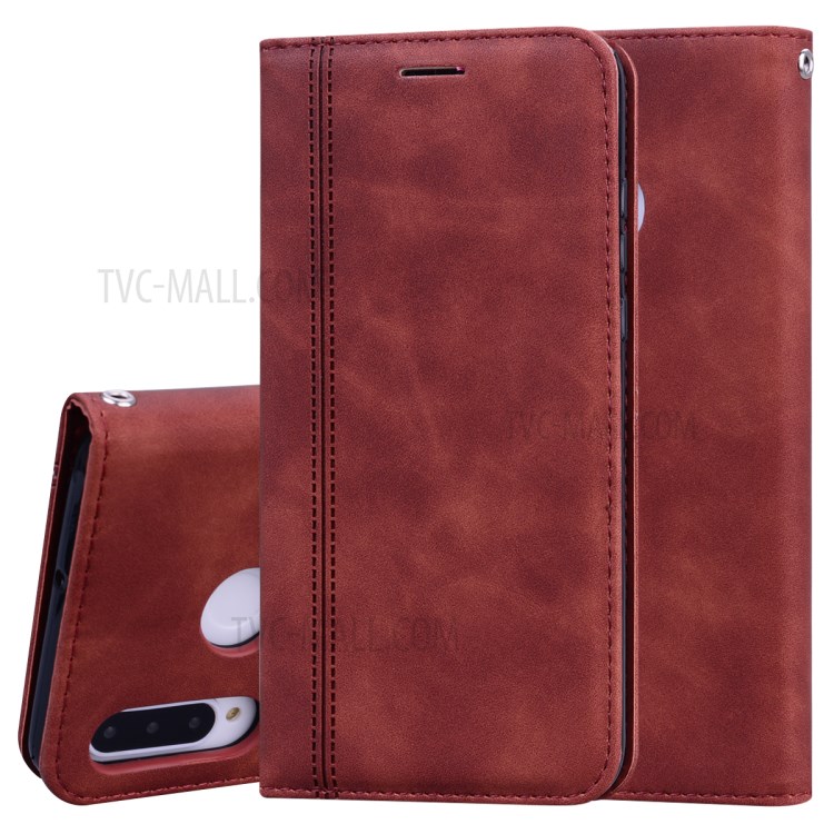 Business Style Magnetic Pull Leather Case for Huawei P30 Lite/nova 4e/P30 lite New Edition - Brown-1