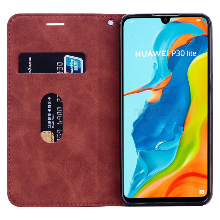Business Style Magnetic Pull Leather Case for Huawei P30 Lite/nova 4e/P30 lite New Edition - Brown-5