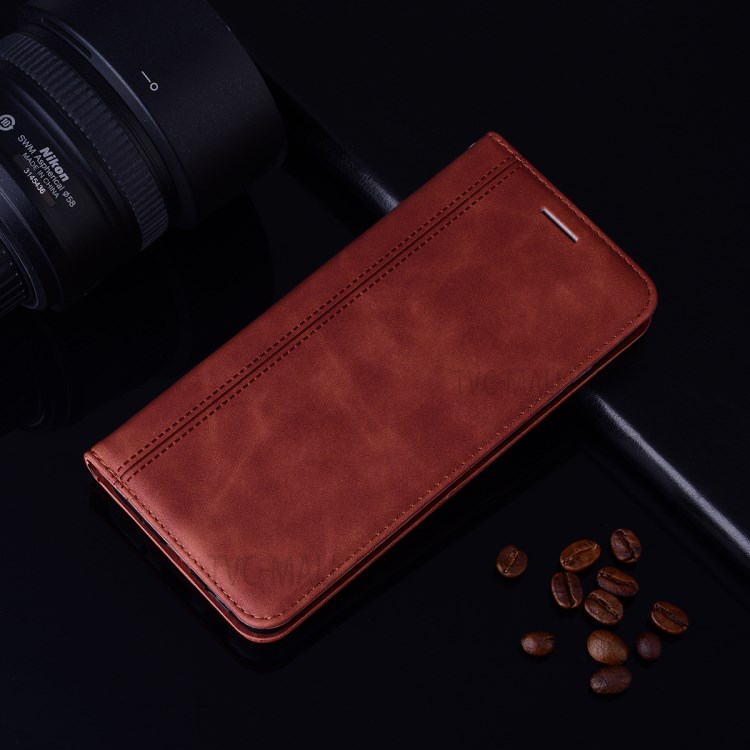 Business Style Magnetic Pull Leather Case for Huawei P30 Lite/nova 4e/P30 lite New Edition - Brown-7