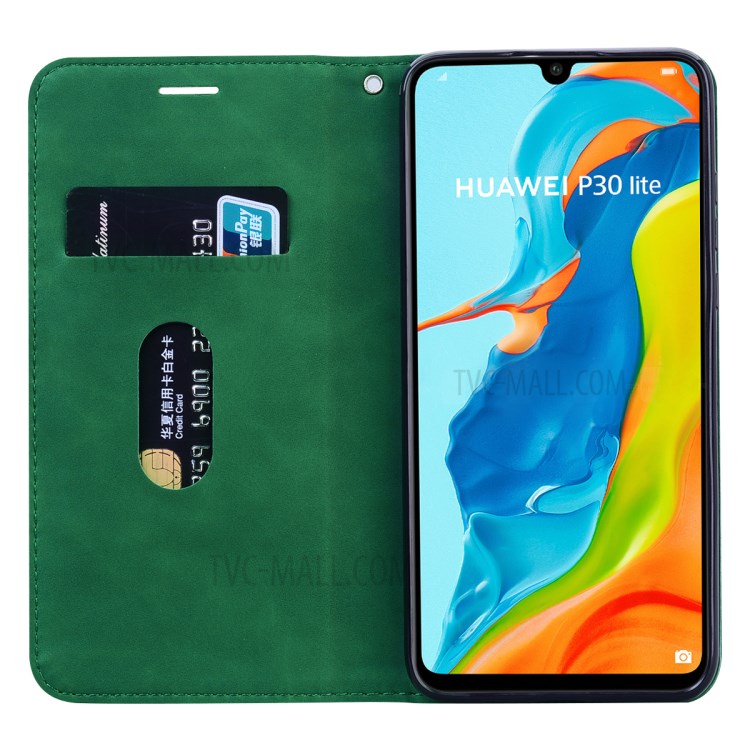 Business Style Magnetic Pull Leather Case for Huawei P30 Lite/nova 4e/P30 lite New Edition - Green-5
