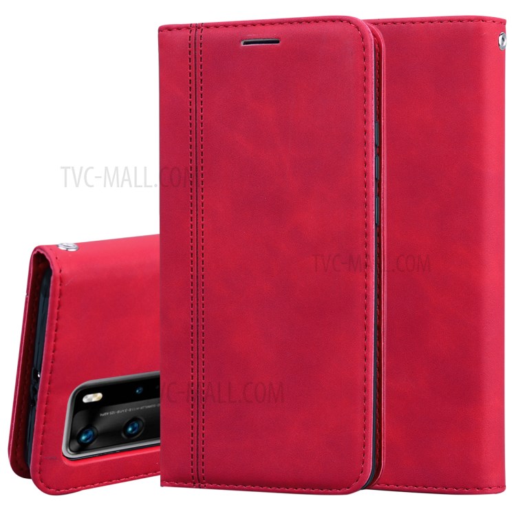 Business Style Magnetic Shell Pull Leather Case for Huawei P40 Pro - Red-1