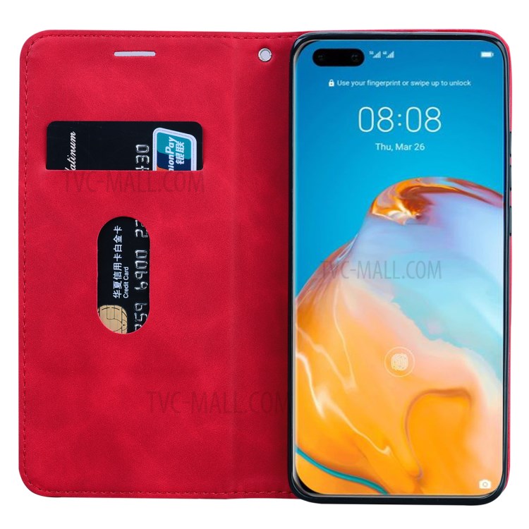 Business Style Magnetic Shell Pull Leather Case for Huawei P40 Pro - Red-5