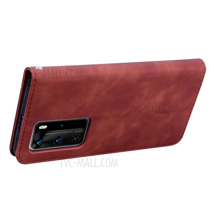 Business Style Magnetic Shell Pull Leather Case for Huawei P40 Pro - Brown-4