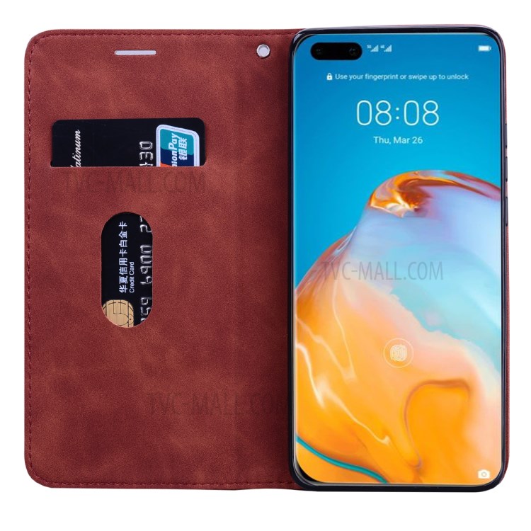 Coquille Magnétique Style D'affaires Étui En Cuir Pull Pour P40 Pro Huawei - Marron-5