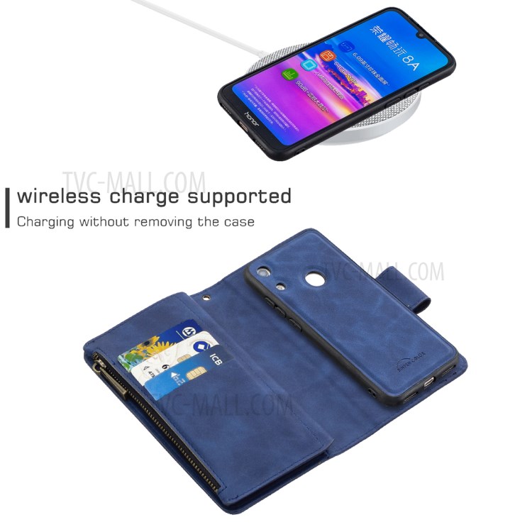 Coquille En Cuir De Style Fermeture À Glissière Pour Huawei Y6 (2019, Avec Capteur D'empreinte Digitale) / Y6 Premier (2019) / 8A Honneur - Bleu-4