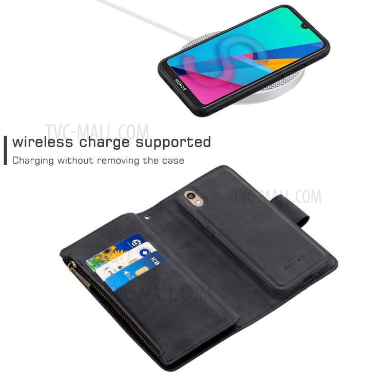 Zipper Pocket Detachable Leather Wallet Stand Mobile Phone Shell for Huawei Y5 (2019)/Honor 8S - Black-4