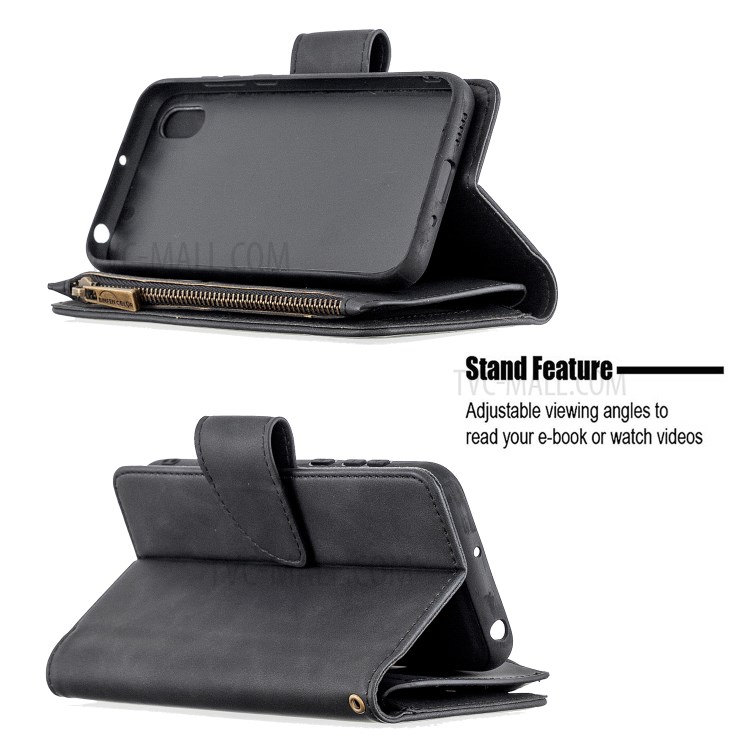 Zipper Pocket Detachable Leather Wallet Stand Mobile Phone Shell for Huawei Y5 (2019)/Honor 8S - Black-5