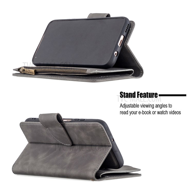 Zipper Pocket Detachable 2-in-1 Leather Wallet Stand Case for Huawei P40 lite 4G / Nova 7i / Nova 6 SE - Grey-6