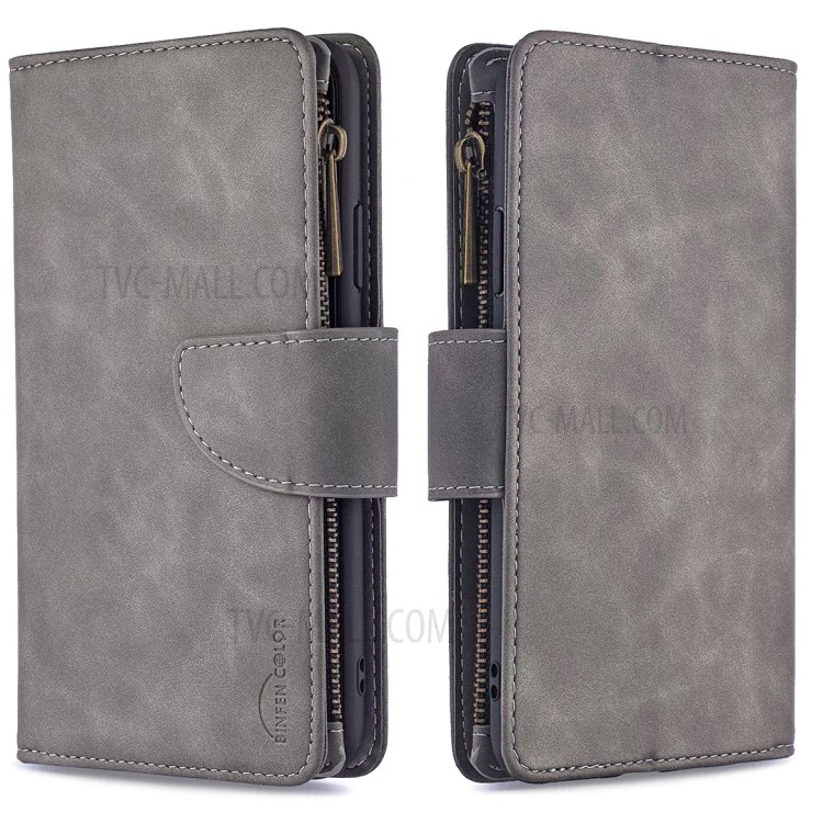 Bolso Zíper Couro Caso Destacável 2-em-um Suporte Da Carteira Para Huawei P Inteligente (2019) / Honra 10 Lite / NOVA Lite 3 (Japão) - Cinzento-2
