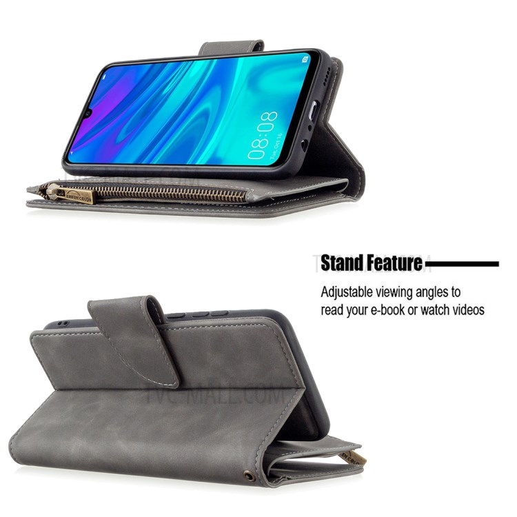 Bolso Zíper Couro Caso Destacável 2-em-um Suporte Da Carteira Para Huawei P Inteligente (2019) / Honra 10 Lite / NOVA Lite 3 (Japão) - Cinzento-3