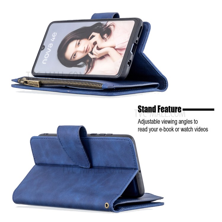 Bolso Zíper Couro Caso Destacável 2-em-um Suporte Da Carteira Para Lite P30 Huawei / Nova 4e - Azul-6
