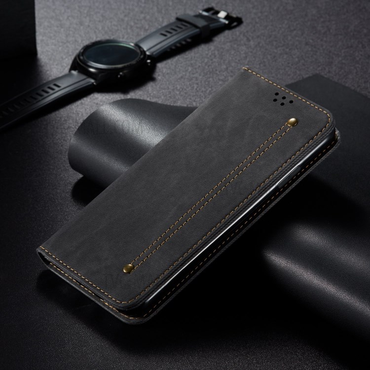 Jeans Cloth Texture Wallet Leather Mobile Phone Protective Cover for Huawei Y5p - Black-10