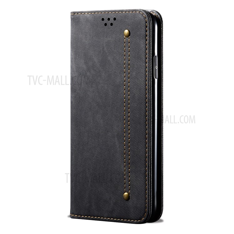 Jeans Cloth Texture Wallet Leather Mobile Phone Protective Cover for Huawei Y5p - Black-3