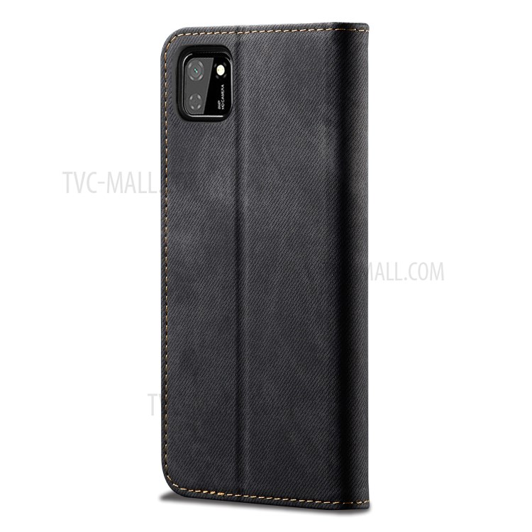 Jeans Cloth Texture Wallet Leather Mobile Phone Protective Cover for Huawei Y5p - Black-4