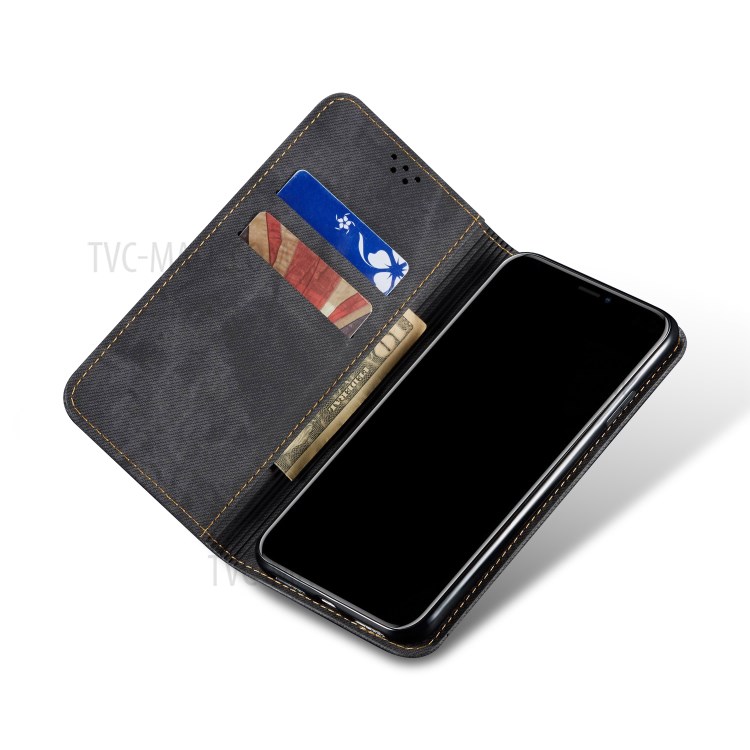 Jeans Cloth Texture Wallet Leather Mobile Phone Protective Cover for Huawei Y5p - Black-6