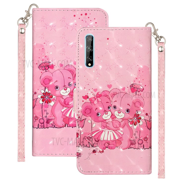 Light Spot Decor Pattern Printing Shell Wallet Stand Leather Case with Strap for Huawei Y8p - Bear-1