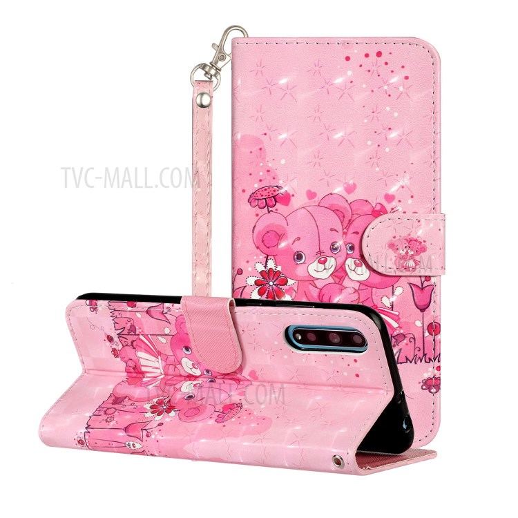 Light Spot Decor Pattern Printing Shell Wallet Stand Leather Case with Strap for Huawei Y8p - Bear-2