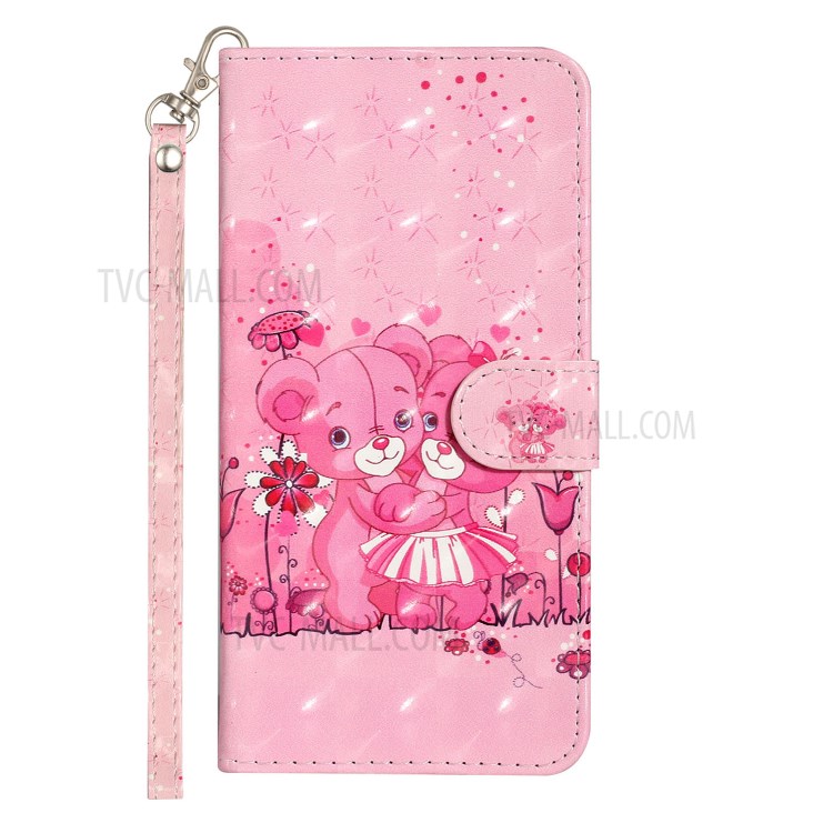 Light Spot Decor Pattern Printing Shell Wallet Stand Leather Case with Strap for Huawei Y8p - Bear-3