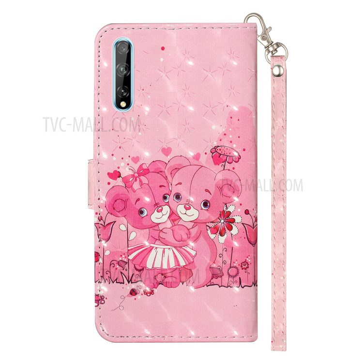 Light Spot Decor Pattern Printing Shell Wallet Stand Leather Case with Strap for Huawei Y8p - Bear-4