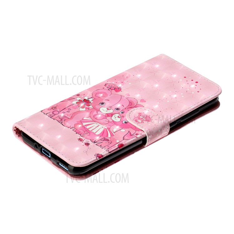 Light Spot Decor Pattern Printing Shell Wallet Stand Leather Case with Strap for Huawei Y8p - Bear-6