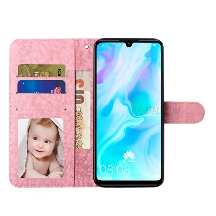 Light Spot Decor Pattern Printing Shell Wallet Stand Leather Case with Strap for Huawei Y8p - Bear-7
