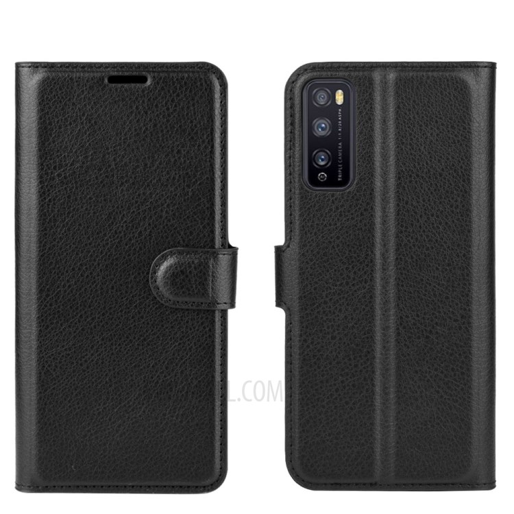 Litchi Texture Wallet Stand Leather Mobile Phone Shell for Huawei Enjoy Z 5G - Black-1