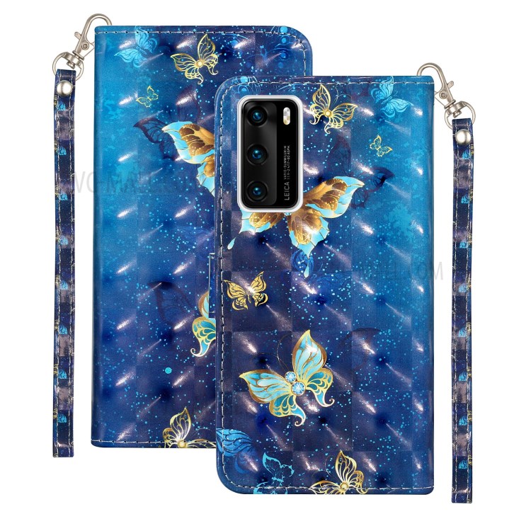 Modèle De Décoration Spot Lumineux Impression Étui En Cuir Portefeuille Coquille Avec Support Pour Huawei P40 - Papillon-1