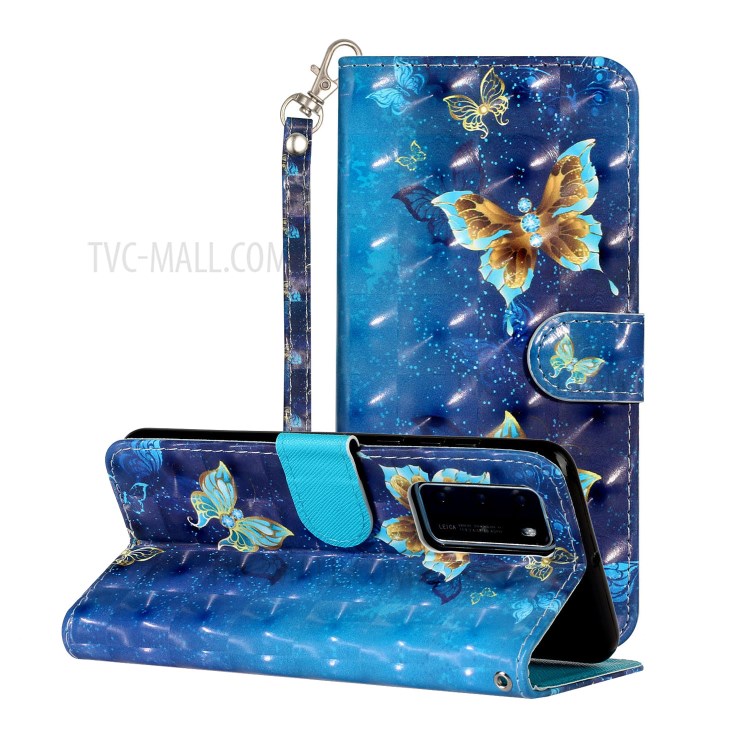 Modèle De Décoration Spot Lumineux Impression Étui En Cuir Portefeuille Coquille Avec Support Pour Huawei P40 - Papillon-2