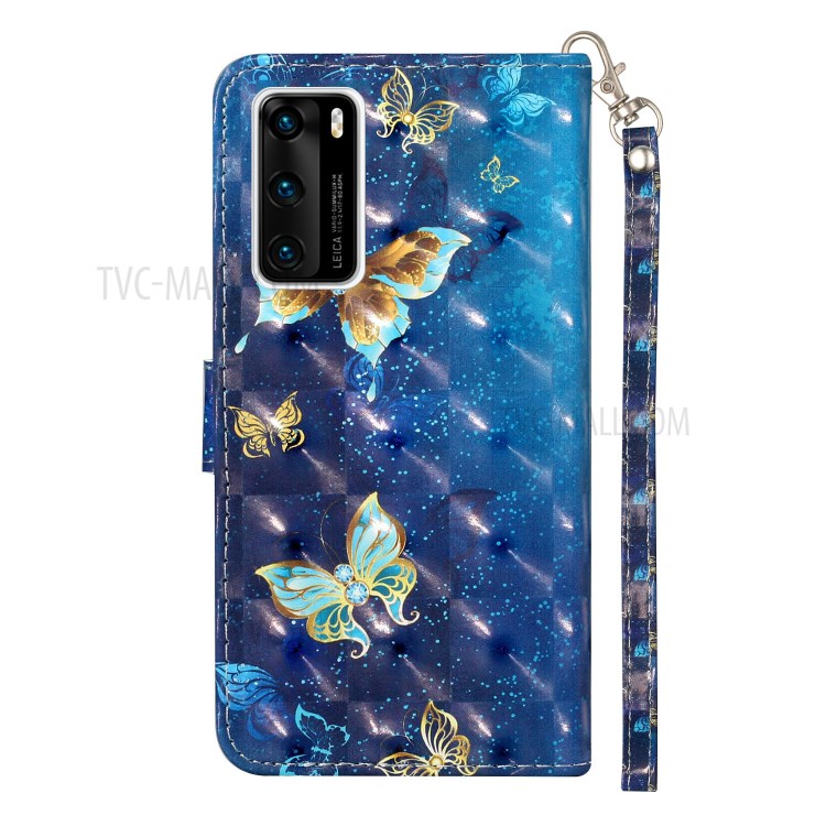 Modèle De Décoration Spot Lumineux Impression Étui En Cuir Portefeuille Coquille Avec Support Pour Huawei P40 - Papillon-4