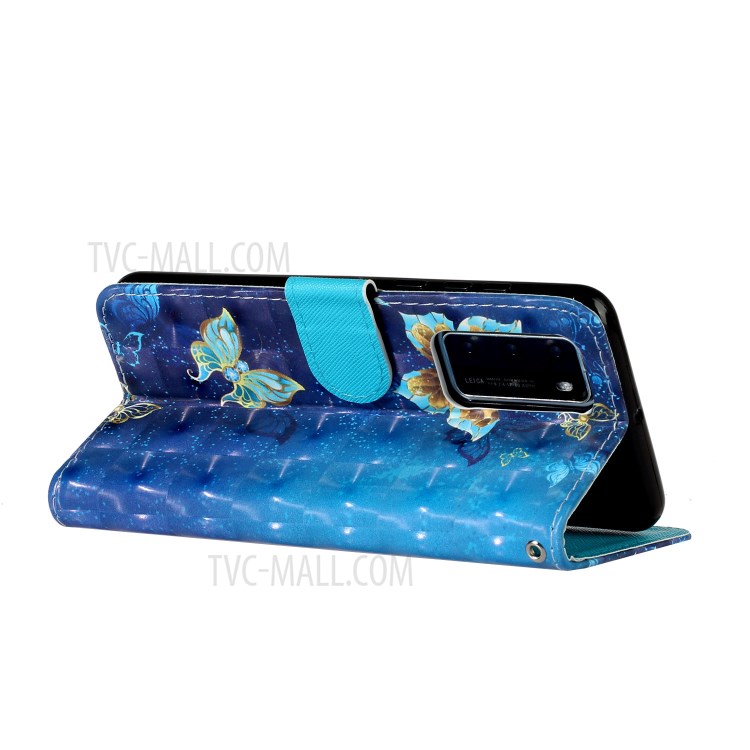 Modèle De Décoration Spot Lumineux Impression Étui En Cuir Portefeuille Coquille Avec Support Pour Huawei P40 - Papillon-5