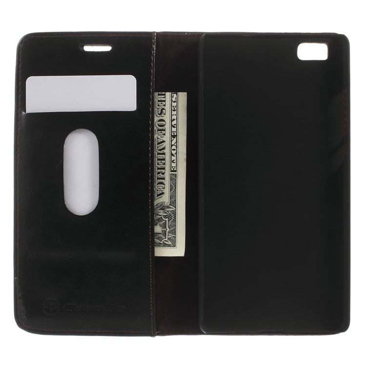 CASEME for Huawei Ascend P8 Lite Oil Wax Leather Wallet Cover - Black-3