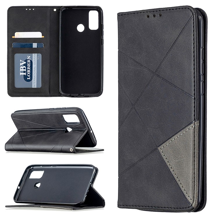 Geometric Pattern Stand Leather Cover Card Holder Case for Huawei P smart 2020 - Black-1