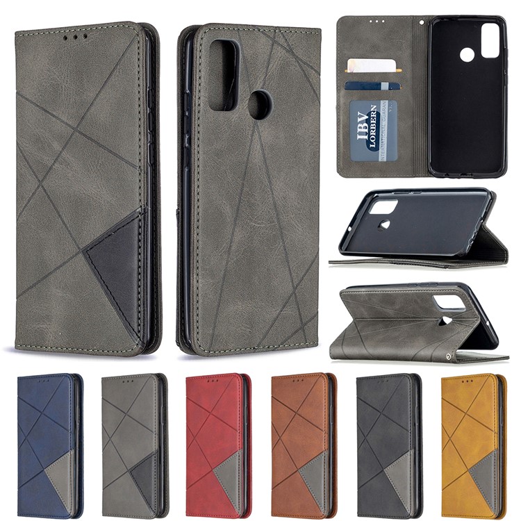 Geometric Pattern Stand Leather Cover Card Holder Case for Huawei P smart 2020 - Black-10