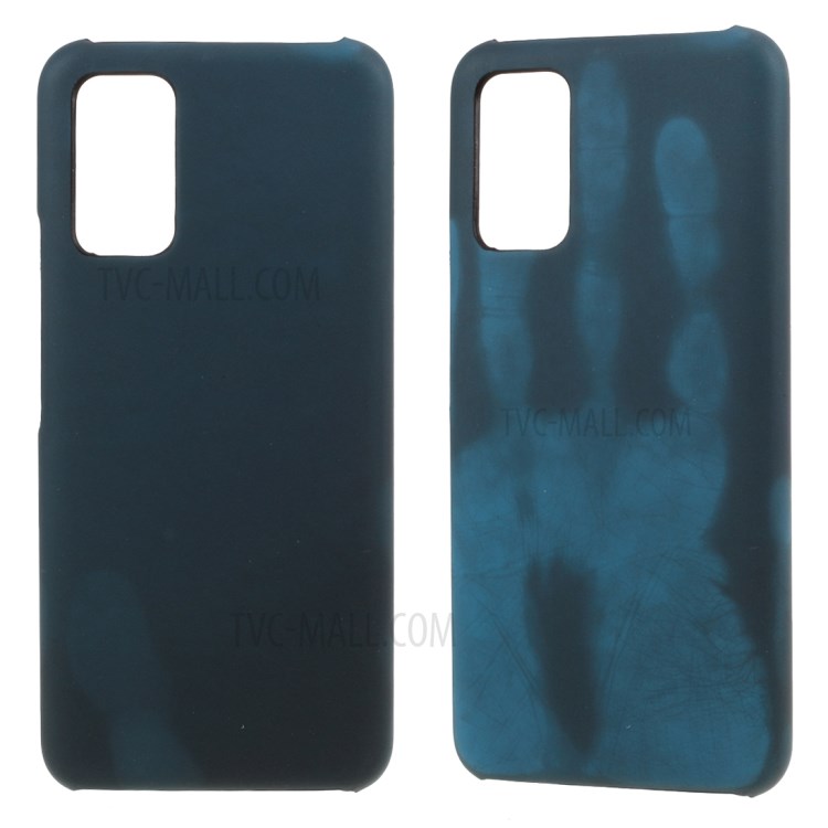 Fluorescent Color Changing PU Leather Coated PC Thermal Induction Shell for Huawei Honor View 30/Honor V30 - Black / Blue-1