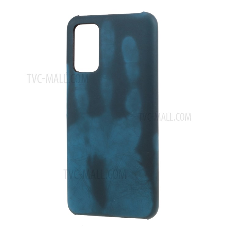 Fluorescent Color Changing PU Leather Coated PC Thermal Induction Shell for Huawei Honor View 30/Honor V30 - Black / Blue-2