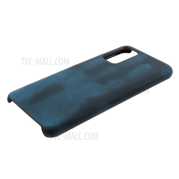 Fluorescent Color Changing PU Leather Coated PC Thermal Induction Shell for Huawei Honor View 30/Honor V30 - Black / Blue-5