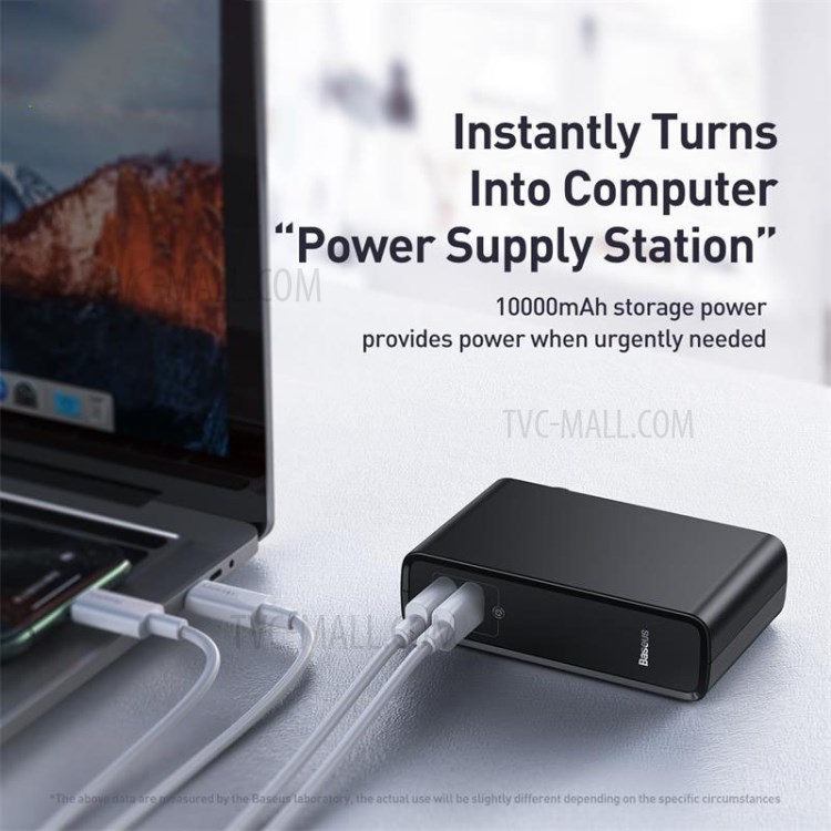 BASEUS Power Station(GaN)2-in-1 Quick Charge Power Bank & Charger Dual Type-C Ports 10000mAh 45W US Plug - Black-3