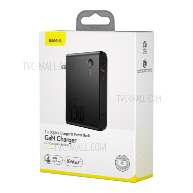 BASEUS Power Station(GaN)2-in-1 Quick Charge Power Bank & Charger C+U 10000mAh 45W US Plug - Black-13
