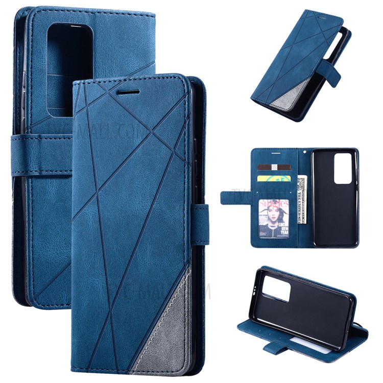 Couleur Blocage Coque De Protection En Cuir Design Élégant Pour P40 Pro Huawei - Bleu-1